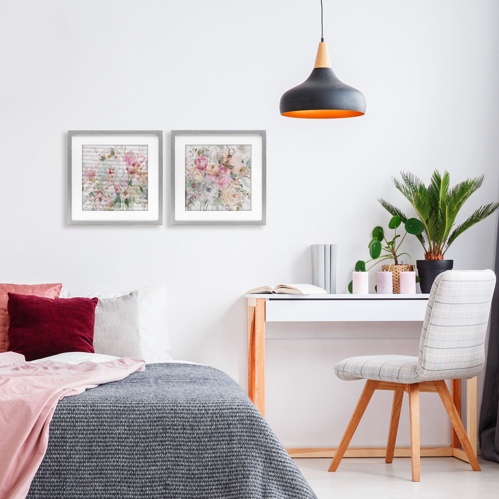 Stupell Industries Romantic Blush Botanicals 2 Piece Gray Framed Print Under Glass Set, design by Carol Robinson