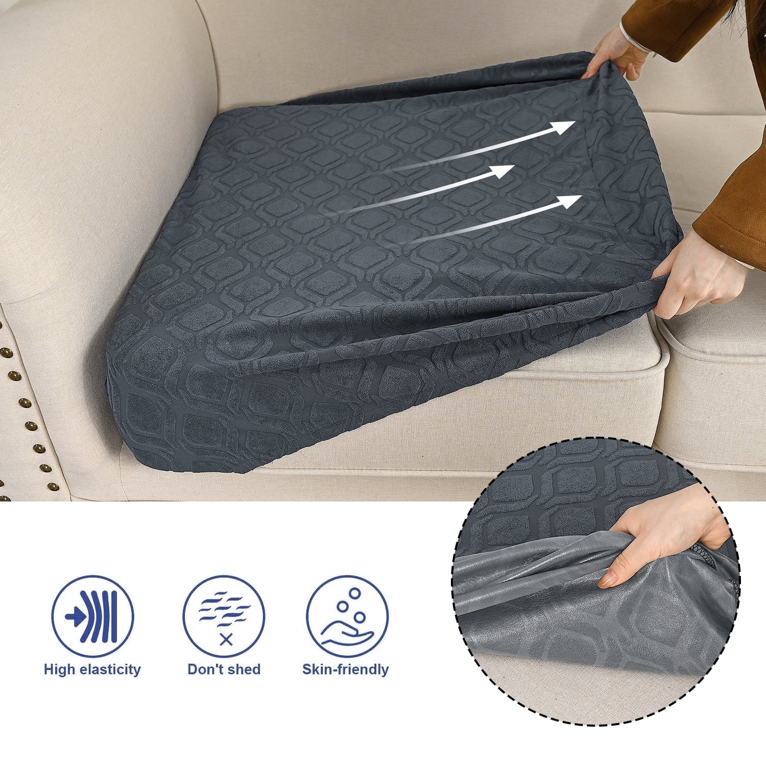 Topchances 6Pcs Patio Cushion Covers, Stretch Outdoor Water Resistant Sofa Cushion Cover Replacement for Patio Furniture Protector (Dark Gray)