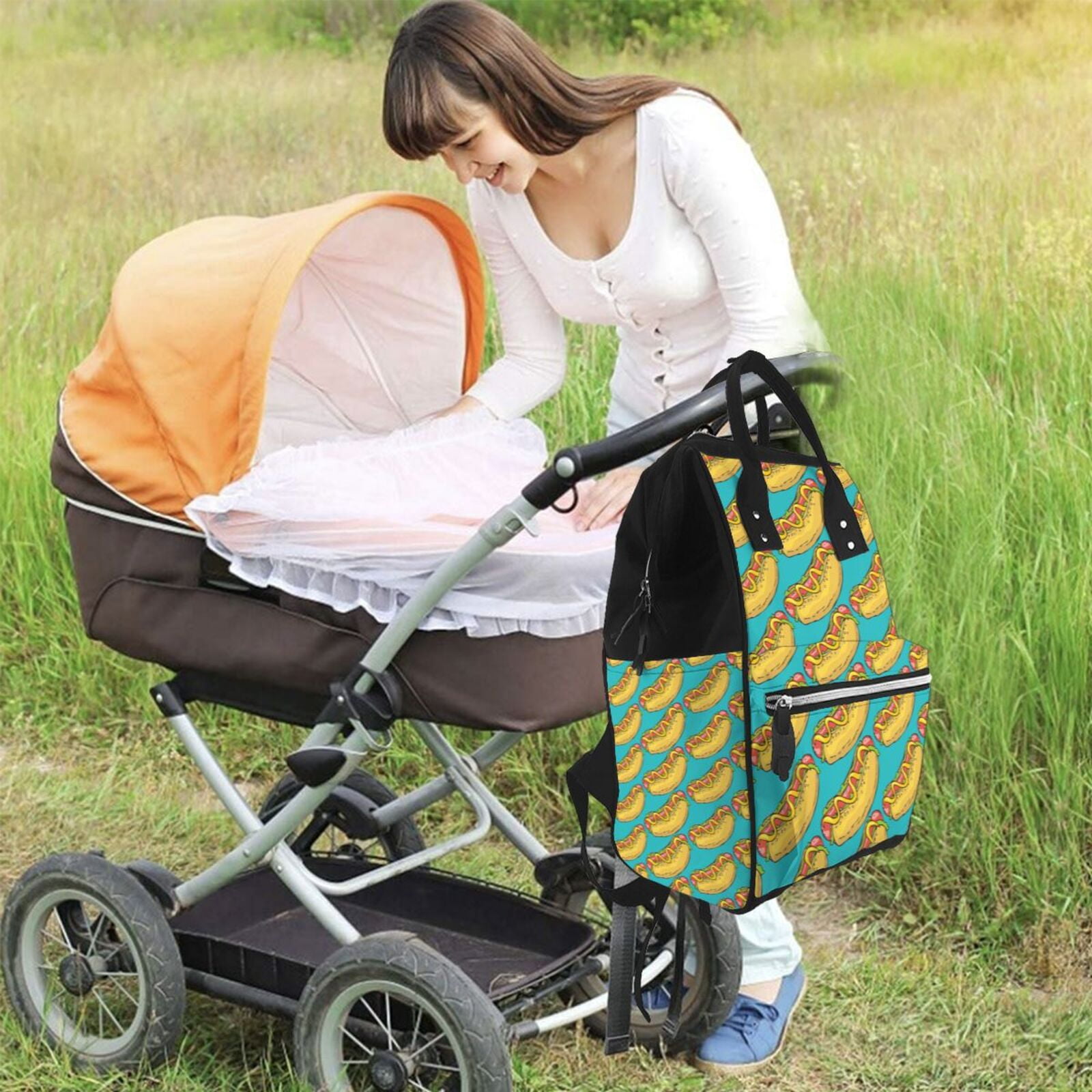 Ratiio Hot Dogs 8 Mummy Backpack - Waterproof Twill Canvas, Large Capacity Diaper Bag with Multiple Pockets and Adjustable Straps