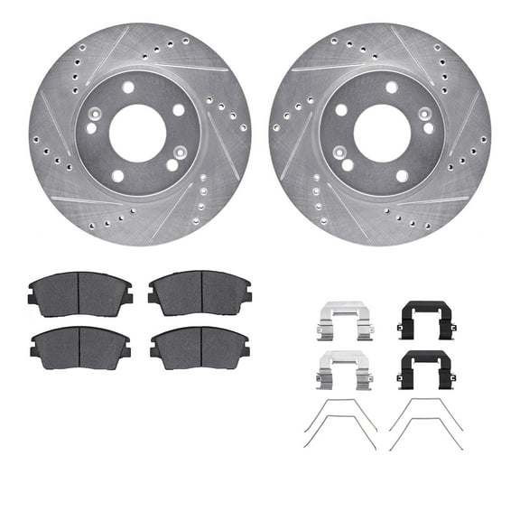 Dynamic Friction Company Front Brake Rotors-Drilled and Slotted-Silver with 5000 Advanced Brake Pads includes Hardware 7512-03093