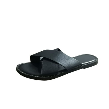 VerPetridure Black Sandals Women Summer Women Casual Shoes Flat Black Leopard Print Flip Flops Rhineston Slippers