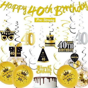 Golden 40th Birthday Celebration Kit - Festive Decorations, Banners, Swirls, Cake Toppers, and Balloons for Memorable 40th Birthday Parties for Men and Women