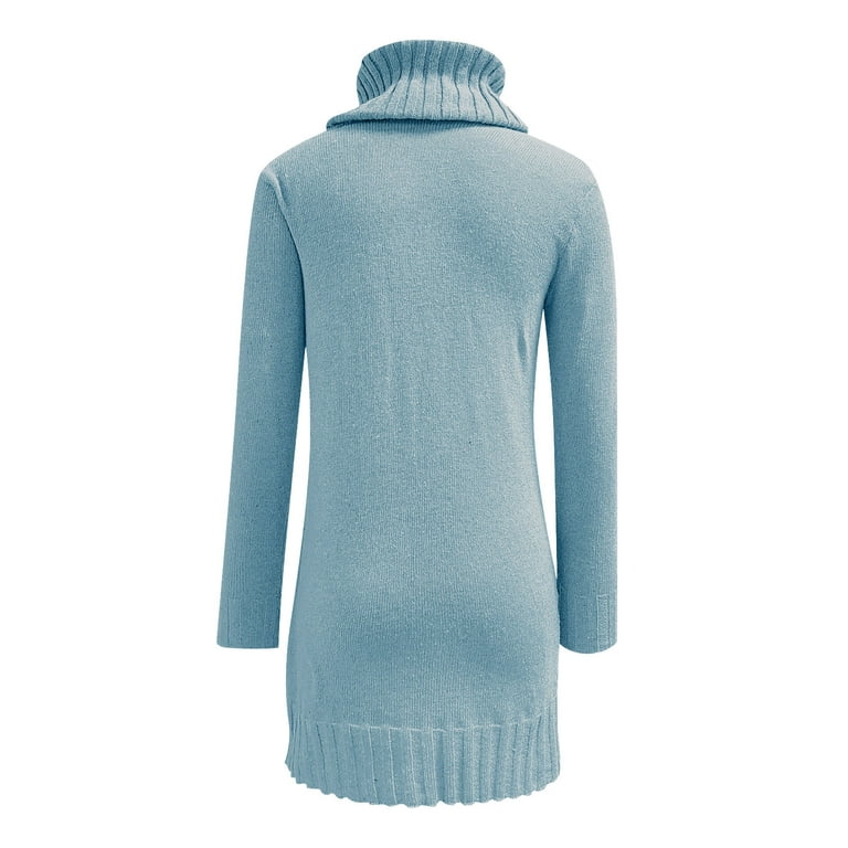 Hfyihgf Womens Turtleneck Sweaters Long Sleeve Elasticity Chunky Cable Knit  Sweater Dress Plain Winter Pullover Jumper Tops with Pockets(Light  Blue,3XL) 