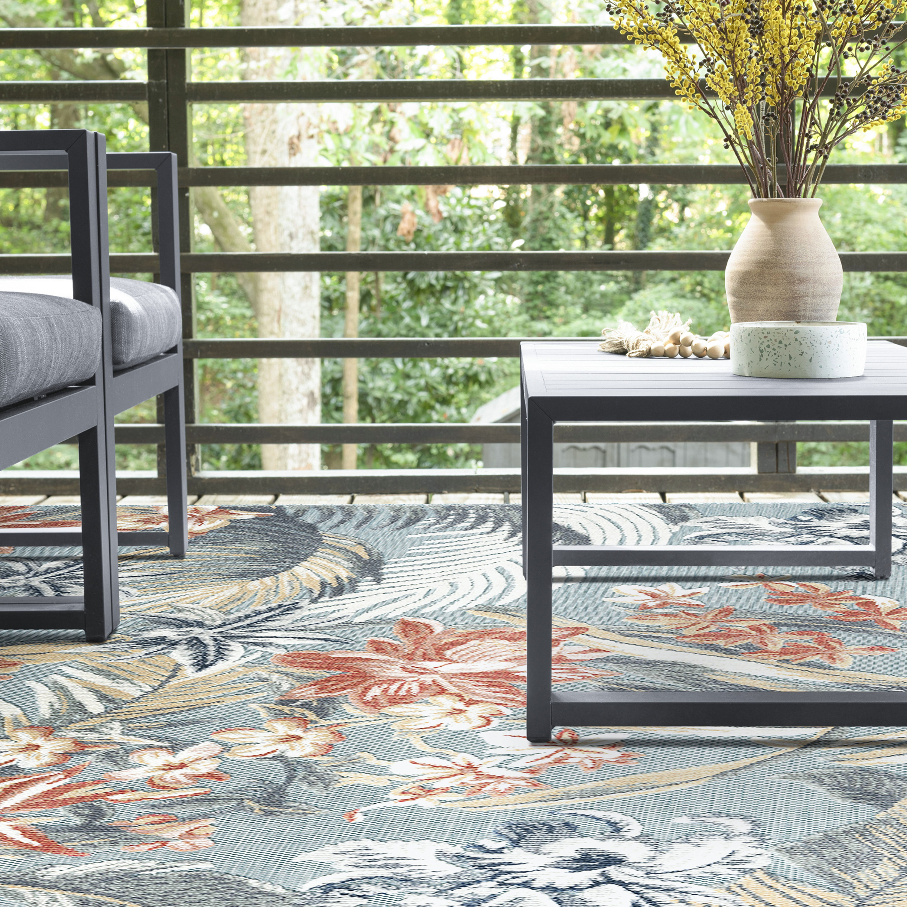 2x3 Water Resistant, Small Indoor Outdoor Rugs for Patios, Front Door Entry, Entryway, Deck, Porch, Balcony | Outside Area Rug for Patio | Aqua, Floral | Size: 1'11'' x 3'