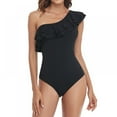 thumbnail image 1 of EIMELI Ruffled Trim Asymmetric Backless One-shoulder Neckline High Elasticity Tight Halter High Waist Solid Color Ladies One Piece Swimsuit, 1 of 6