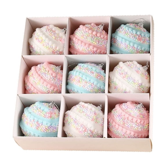 Christmas Ball Ornaments 9-Piece Set Macaron Colored Textured Foam for Holiday Tree Decor