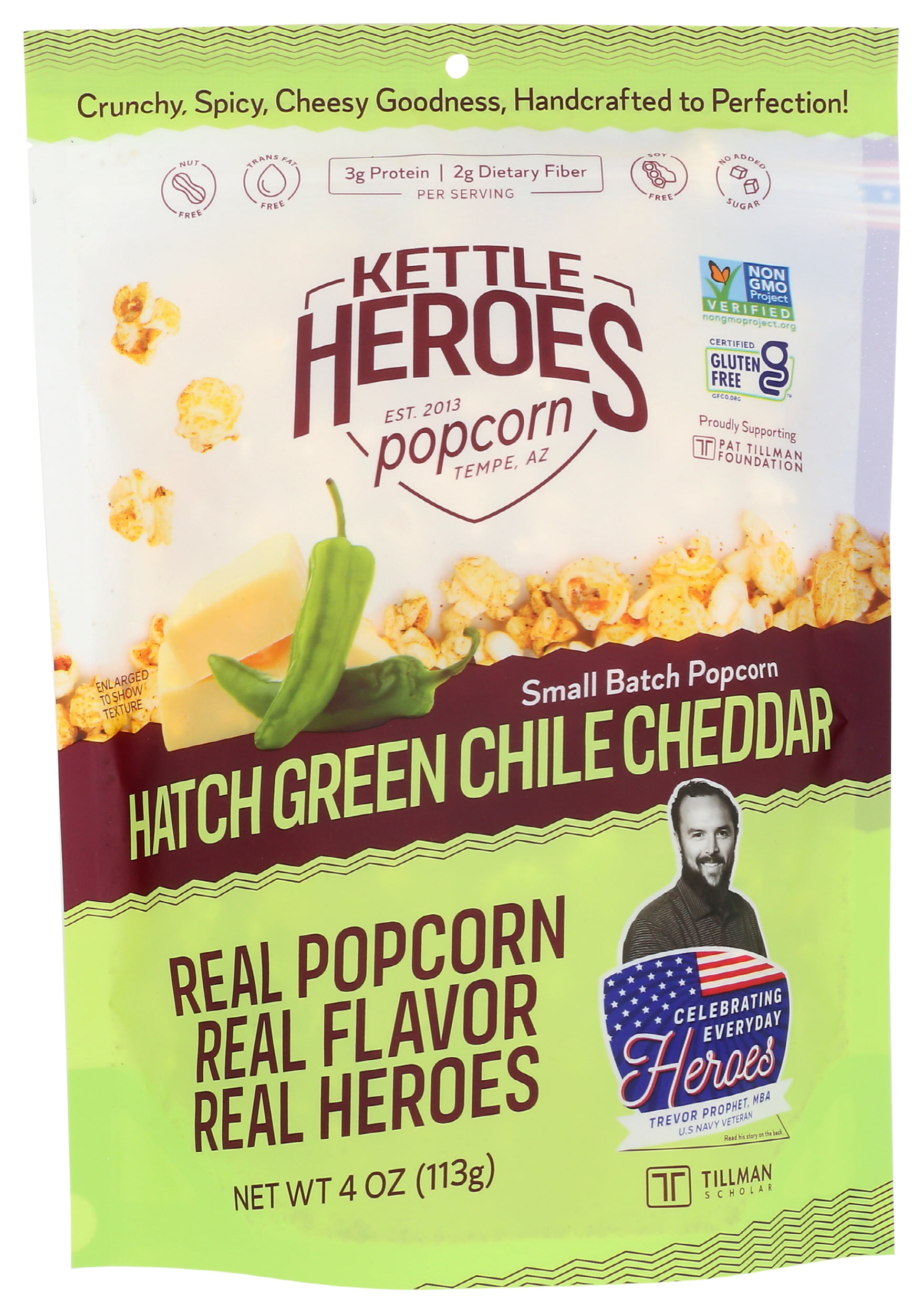 Kettle Heroes, Hatch Green Chile Cheddar Popcorn, 4 Ounce, Pack Of 6
