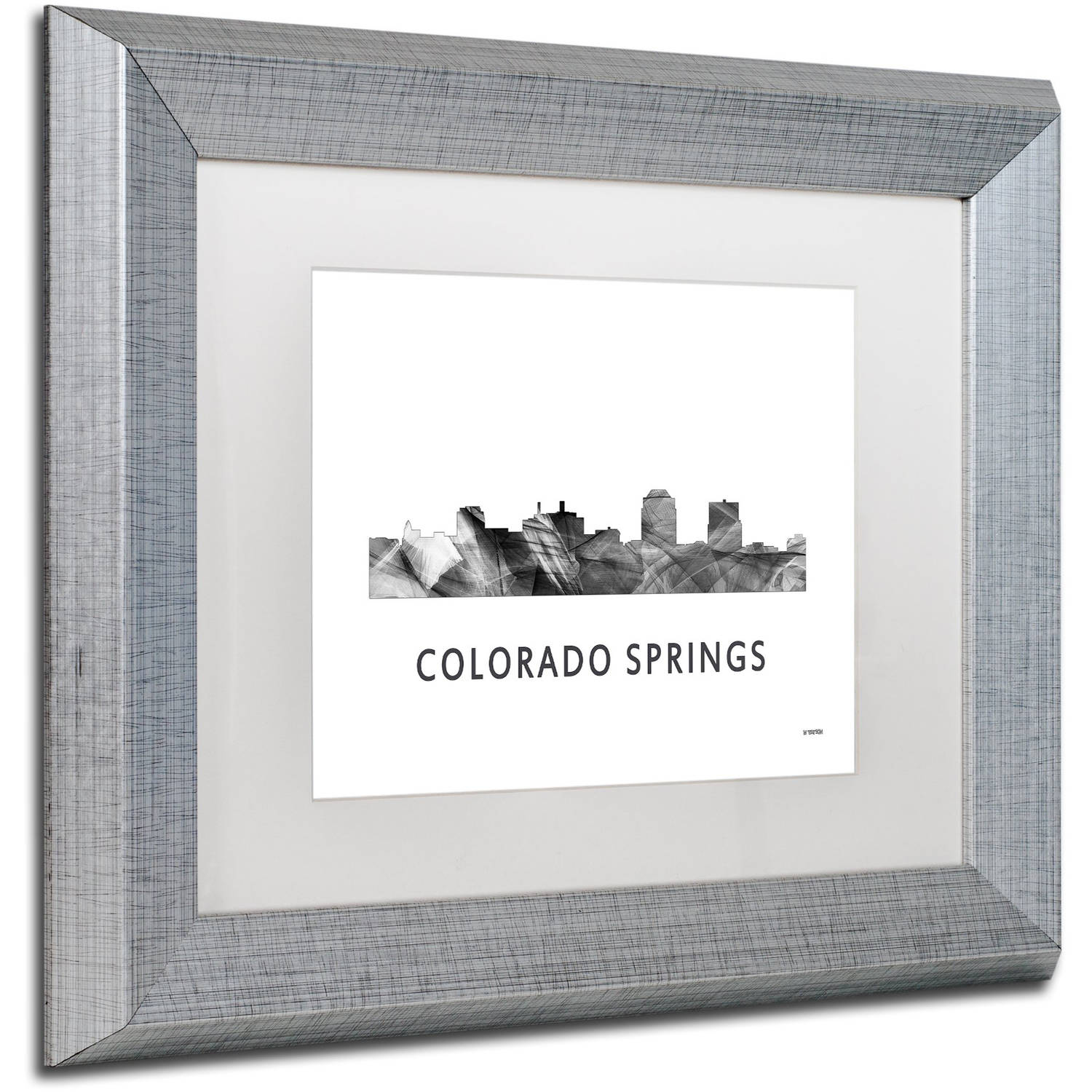 Trademark Fine Art 'Colorado Springs CO Skyline WB-BW' Canvas Art by Marlene Watson, White Matte, Silver Frame