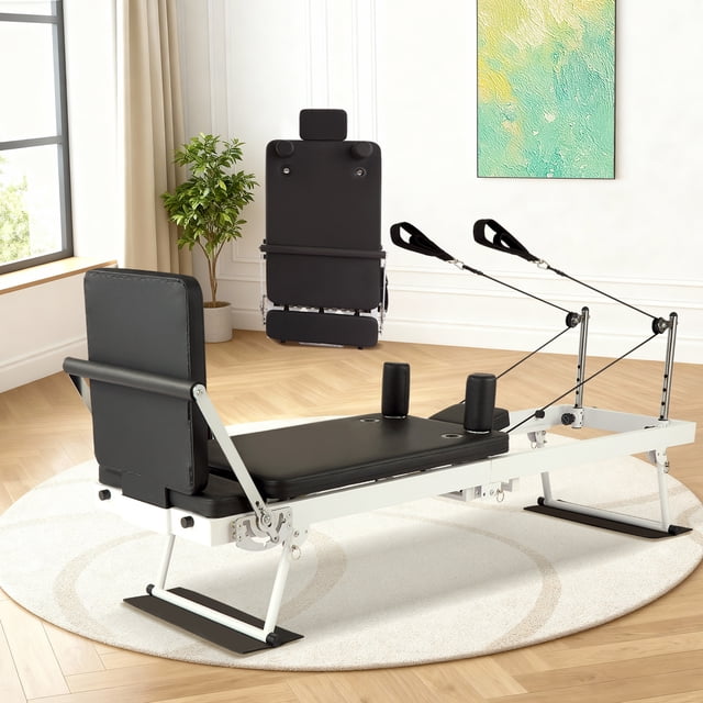 Carbon Steel Pilates Reformer Machine, Foldable Design with High/Low Mode, Jump Board & Elastic Cords, Adjustable Resistance for Home Pilates Workout