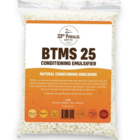 PARALELO 33 | BTMS 25 (4 oz) Emulsionante acondicionador | Acondicionador emulsionante de alcohol cetearílico de metosulfato de behentrimonio | (4 onzas)