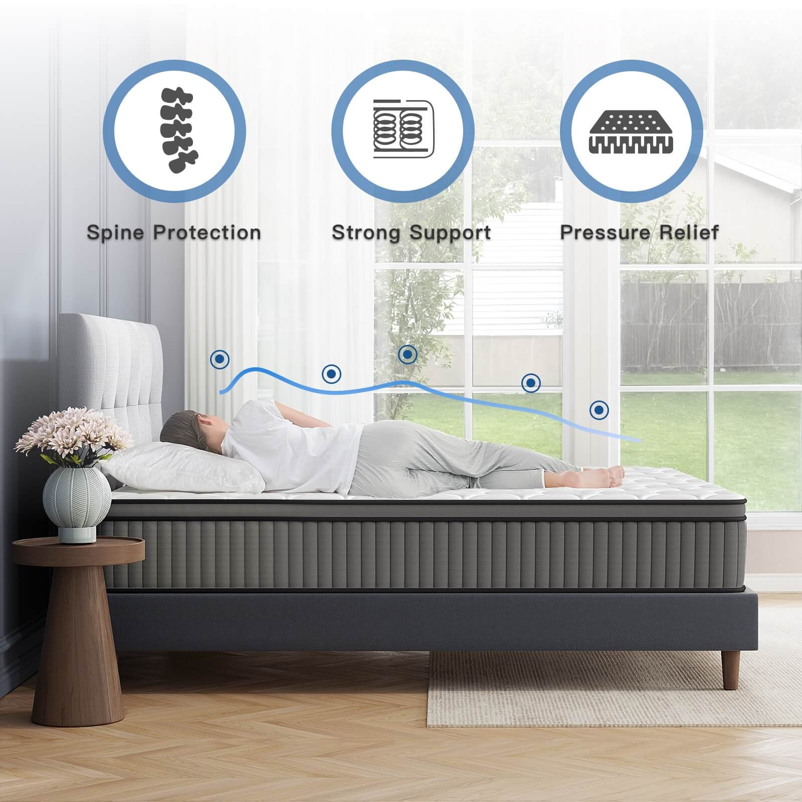 Full Size Mattress, VPSIO 10 inch Hybrid Mattress with Fiberglass Free, Memory Foam, Breathable Euro Pillow Top Mattress for Cooler Sleep Supportive & Pressure Relief, Medium Firm