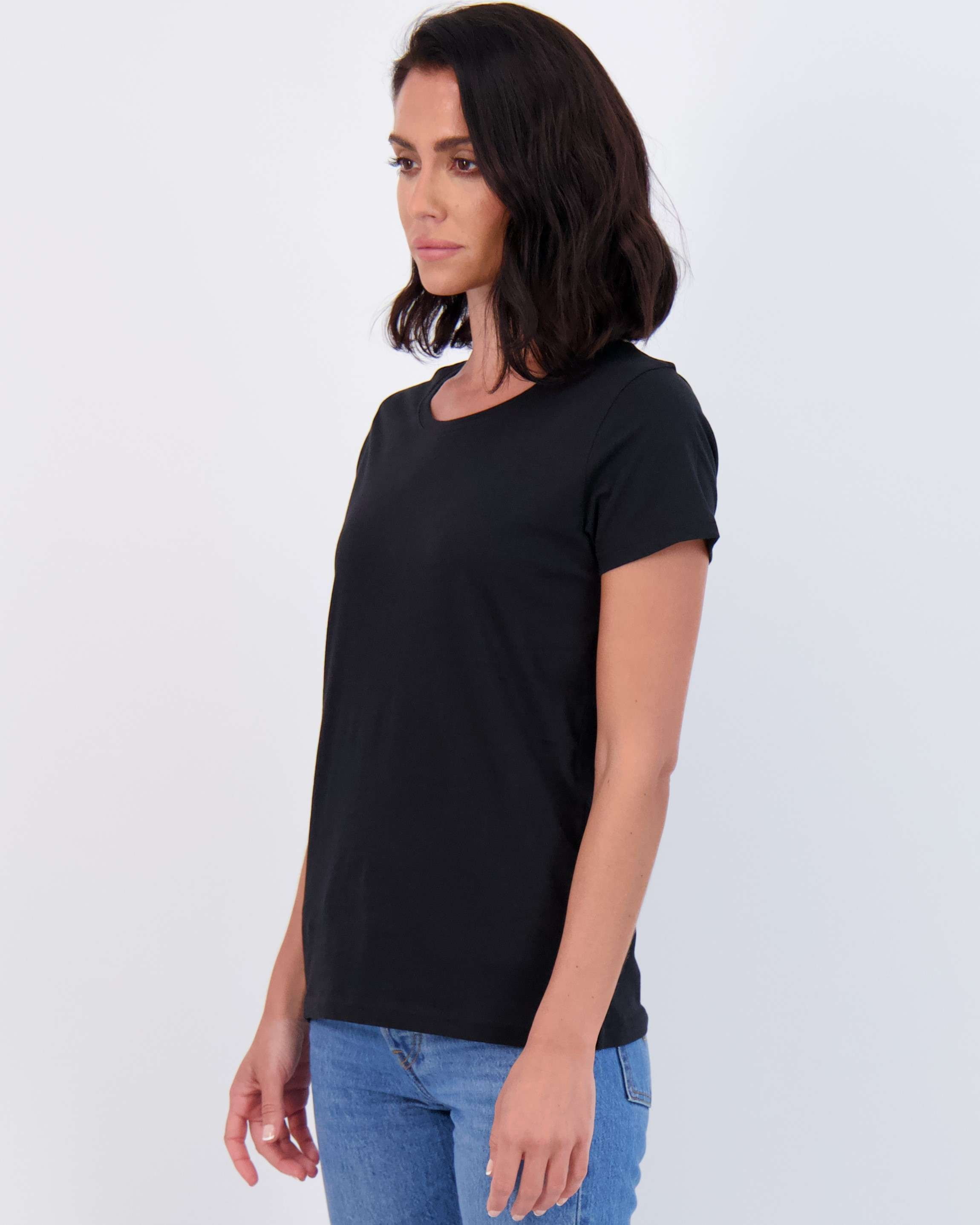 Real Essentials 4 Pack: Women's Classic-Fit Cotton Short-Sleeve Scoop Crew Neck T-Shirt (Available in Plus Size)