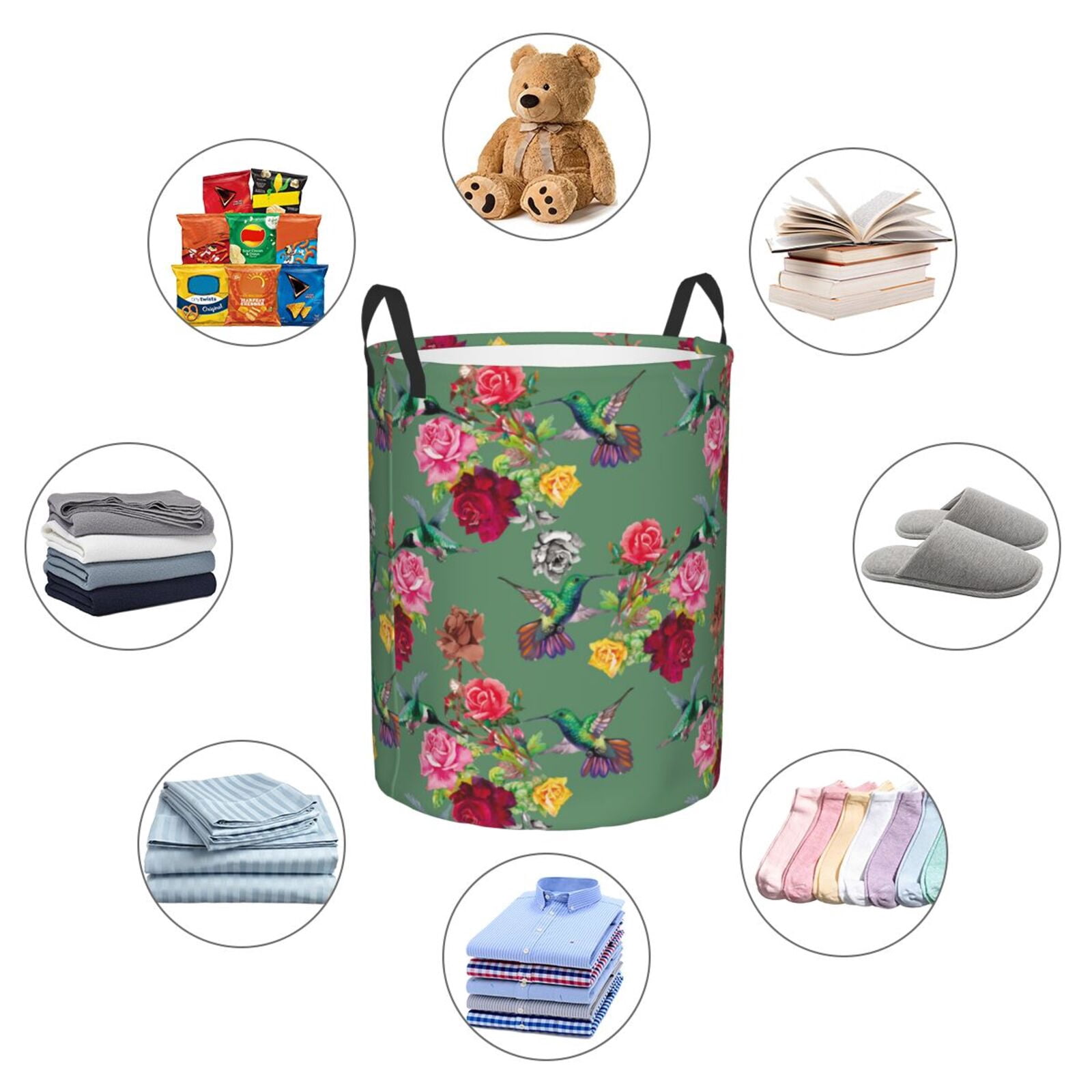 Large Laundry Basket with Handles - Hummingbird Rose Kids Baby Dirty Clothes Laundry Hamper for Bedroom Aesthetic