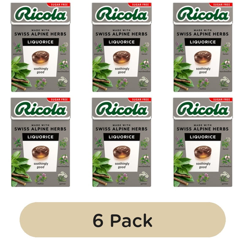 Ricola Liquorice Sugar Free 45g, British Import (Pack of 6)