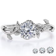 JeenMata 0.50 Carat Round Cut Moissanite Bohemian Engagement Ring - Vintage Moissanite Promise Ring - 18k White Gold Plating for Women