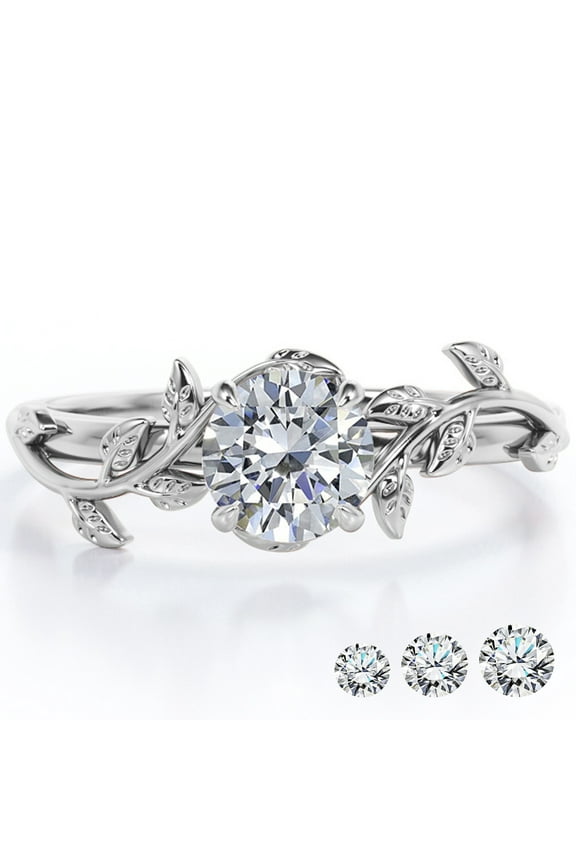 0.50 Carat Round Cut Moissanite Bohemian Engagement Ring - Vintage Moissanite Promise Ring - 18k White Gold Plating for Women