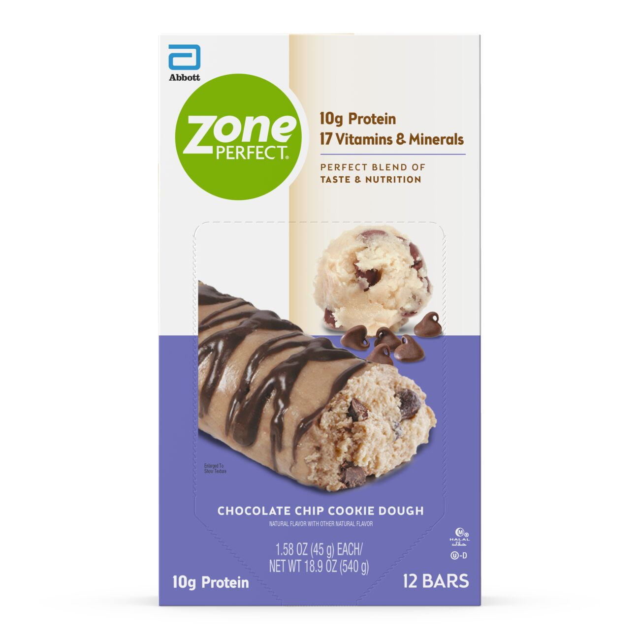 ZonePerfect Protein Bars, Snack For Breakfast or Lunch, Chocolate Chip Cookie Dough, 12 Count