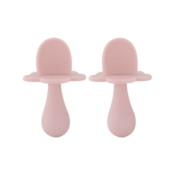 Grabease Juego de 2 Cucharas para alimentación , 3+ Meses, Ergonómicas, Libre de BPA, Silicon, Rosas