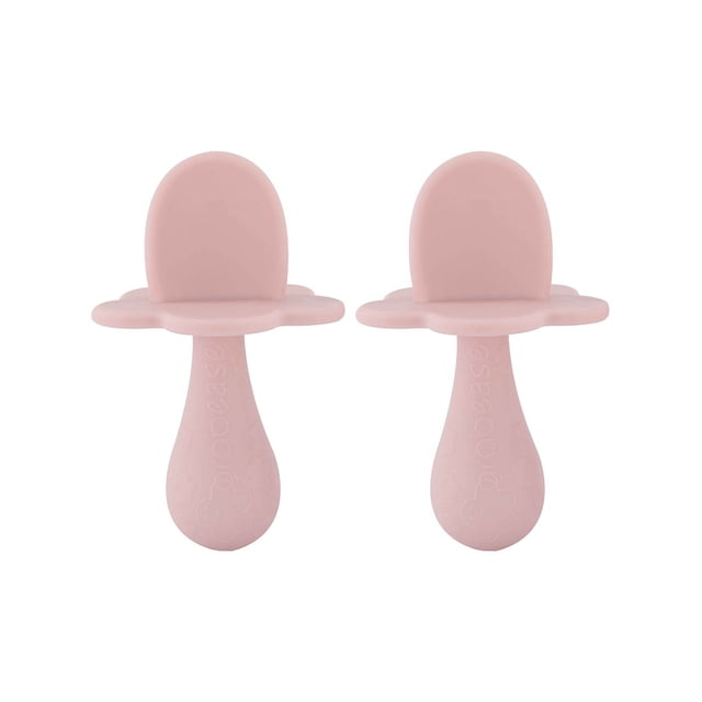 Grabease Juego de 2 Cucharas para alimentación , 3+ Meses, Ergonómicas, Libre de BPA, Silicon, Rosas