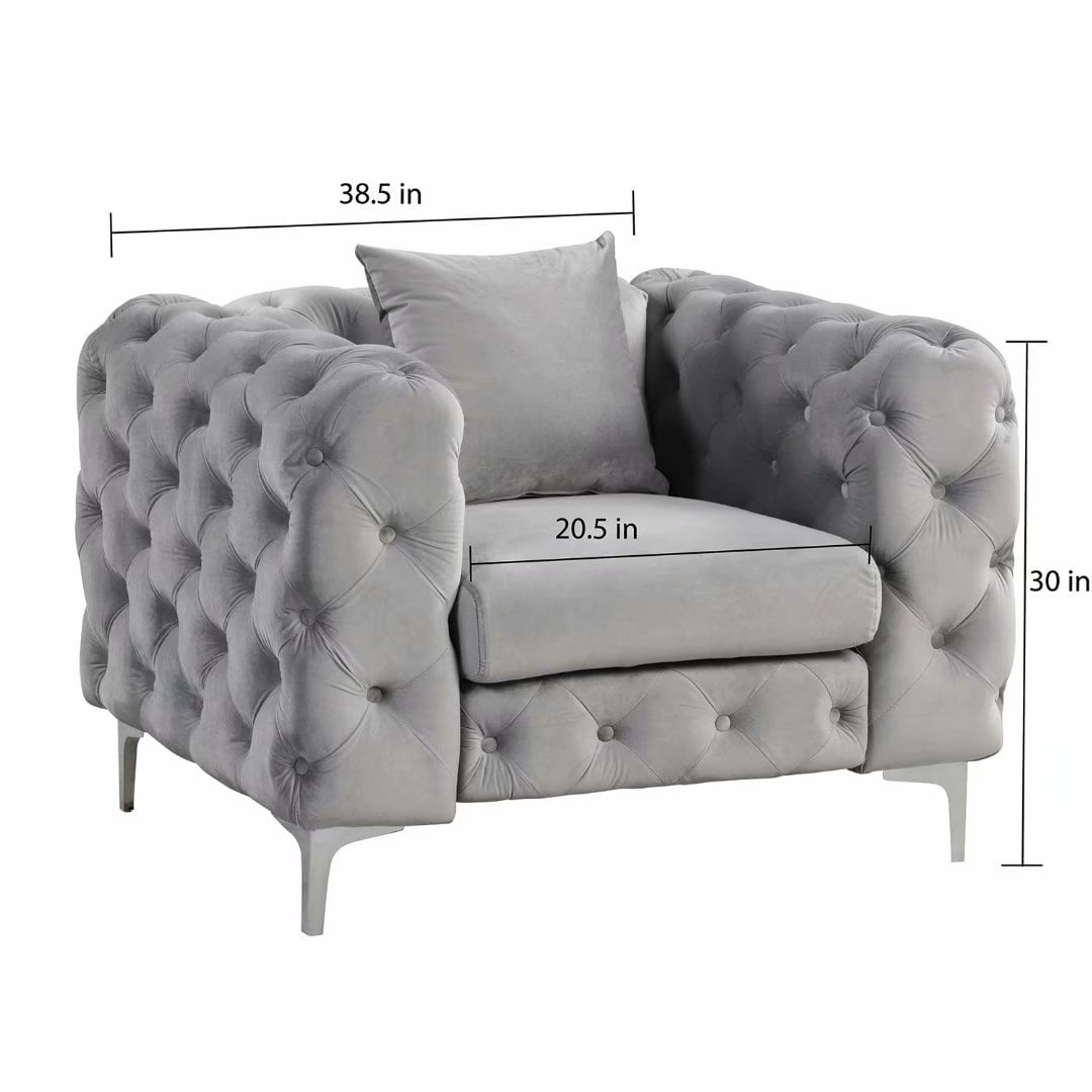 Morden Fort Couches for Living Room, Sofas for Living Room Furniture Sets, Chair, Couch and Sofa 3 Pieces, Fabric, Dutch Velvet Silver Grey