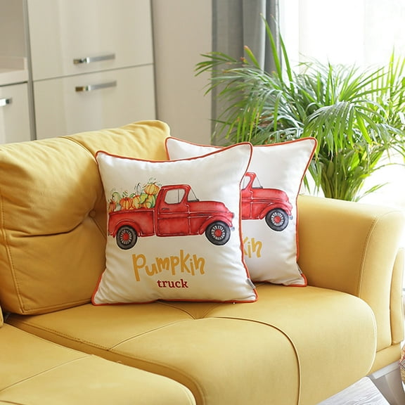 Fall Thanksgiving Decorative Throw Pillow Red Truck Square Set of 2