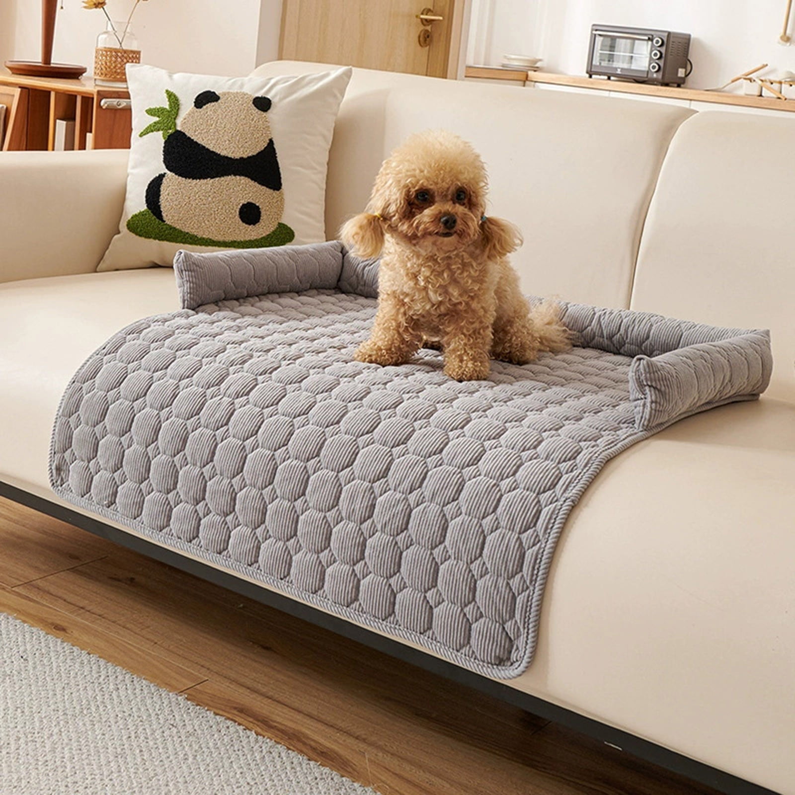 Fuzzy Pet Couch Cover Sofa Protector Calming Dog Bed Mat with Bolster for Large Medium Small Dogs and Cats Furniture