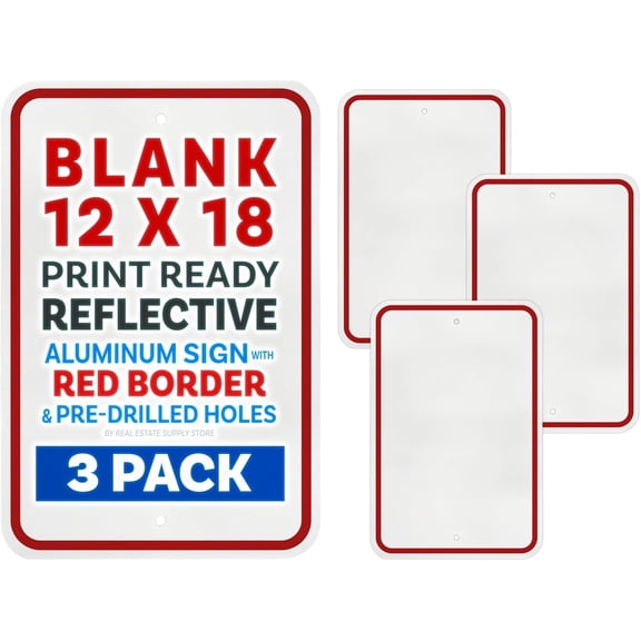 Reflective Aluminum Metal Sign with Red Border, 12 x 18, Rust Free Aluminum, Pre-punched 3/8" Mounting Holes, Radius Corners (3 Pack)
