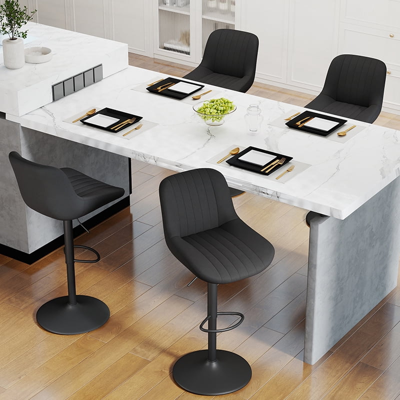 Daluvenix Adjustable Bar Stools Set of 4, Swivel Kitchen Bar Chairs with Back, Modern Tech Fabric Island Chairs for Home Kitchen, Black