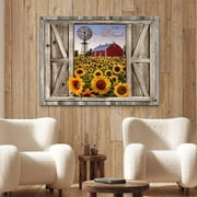 Sunflower Wall Art Canvas Print Rustic Wall Decor Sunflower Field Red Barn And Windmill Painting Framed Modern Artwork for Living Room Bedroom Bathroom Office Home Decor 12x16 In