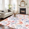 thumbnail image 3 of Summer Washable Living Room Rugs 6'x9', Retro Red Blue Watercolor Ocean Coral Fish Low Pile Throw Large Area Rug Non-Slip Sturdy Edge Binding Carpet for Dining Room Kitchen Office, 3 of 9