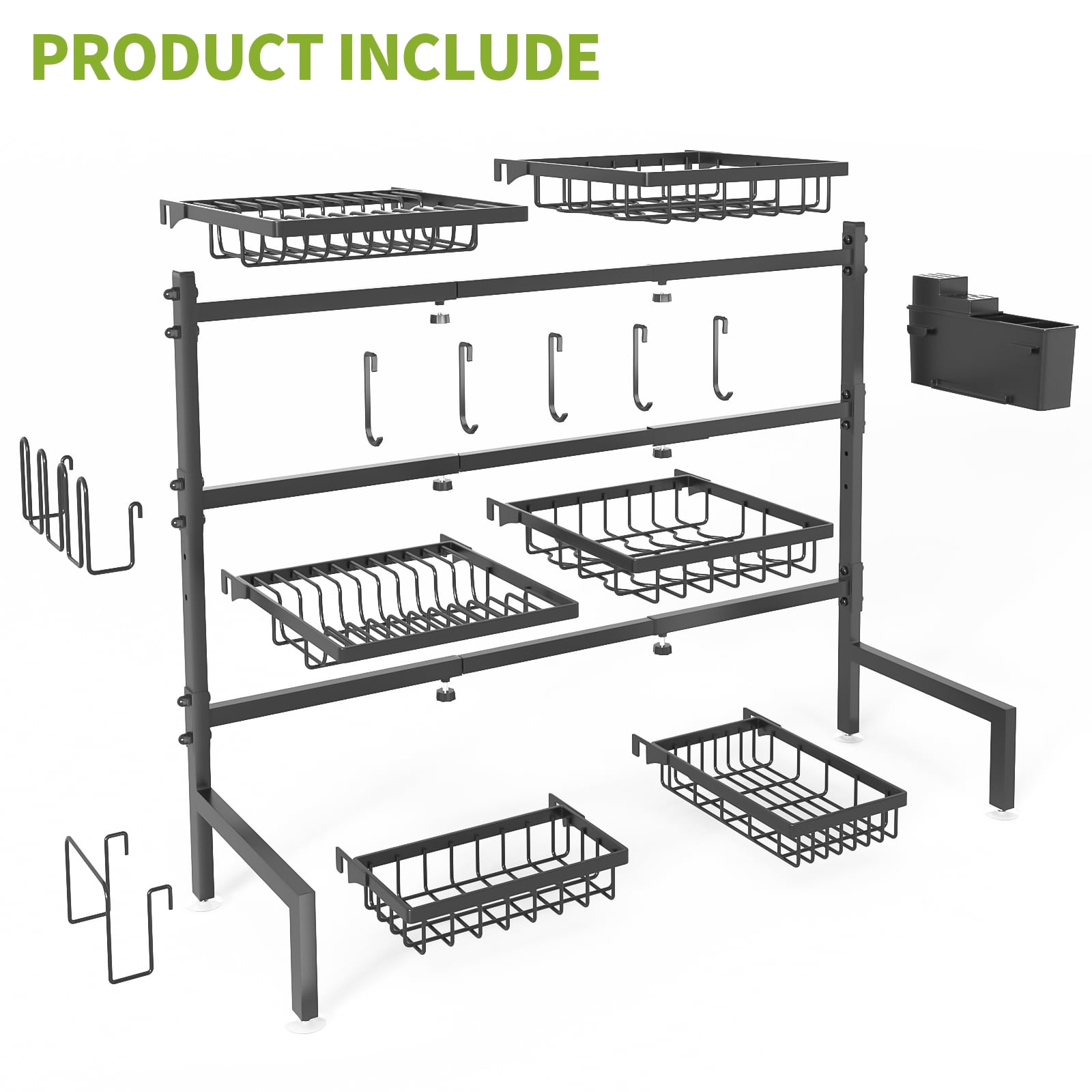 Over The Sink Dish Drying Rack, 24.8"-35.4" Expandable Length & Height,3-Tiers Large Dish Drying Rack Stainless Steel Dish Racks for Kitchen Counter