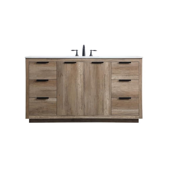 60 in. SIngle Bathroom Vanity, Natural Oak