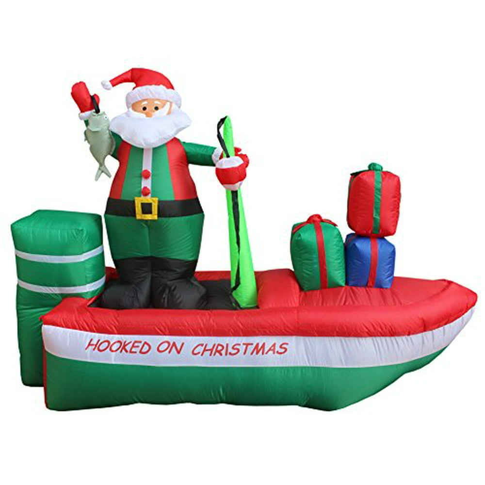 8 Foot Long Inflatable Santa Claus On A Fishing Boat