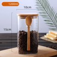 thumbnail image 1 of Contenedores cuadrados de vidrio con cuchara y tapa de bambú para alimentos, contenedor de almacenamiento de granos de café, organizador de cocina, 1-1.5L qym unisex, 1 of 2