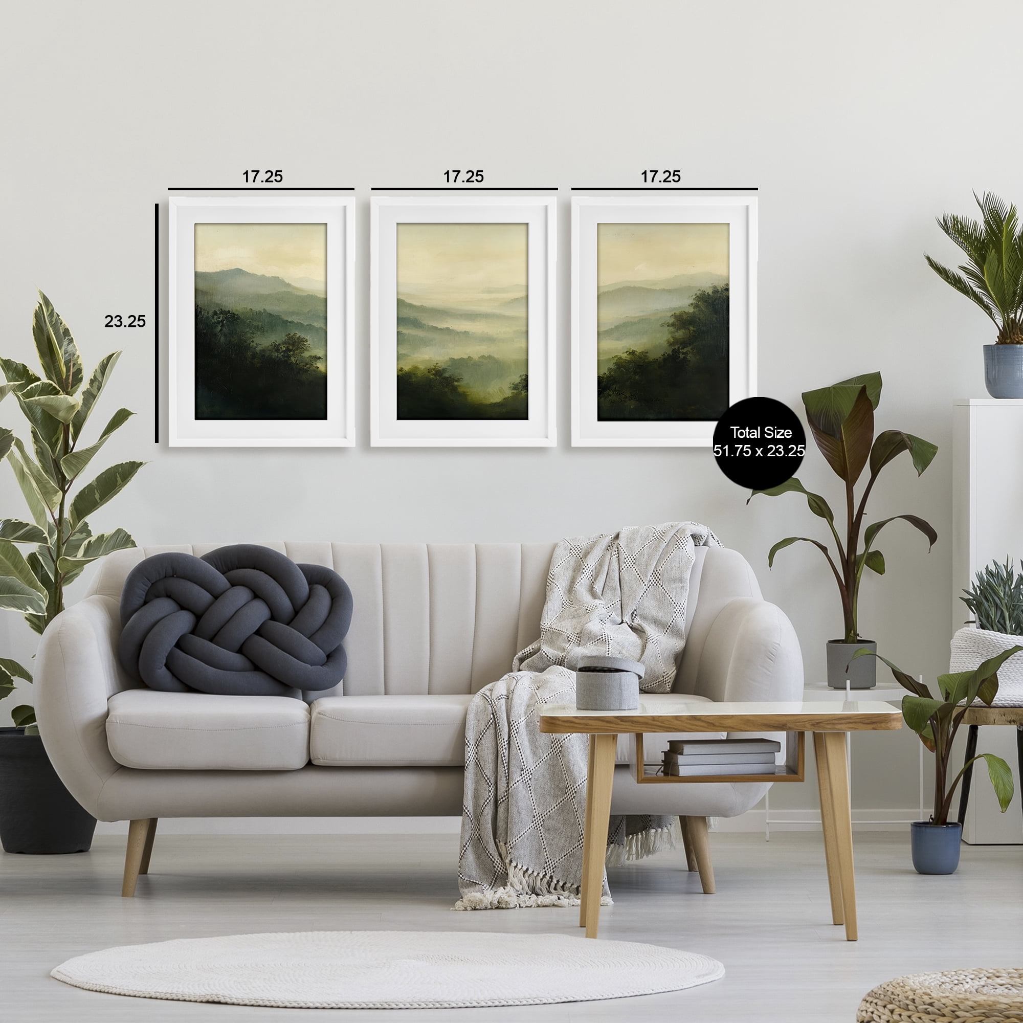 Stupell Industries Through The Haze Mountain Panorama 3 Piece White Framed Print Under Glass Set, design by Petal Prints Design