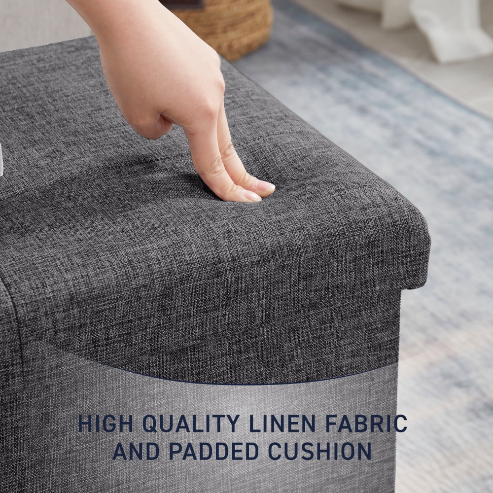 Ornavo Home Foldable Tufted Linen Large Storage Ottoman Bench Foot Rest Stool/Seat - 15" x 43" x 15"
