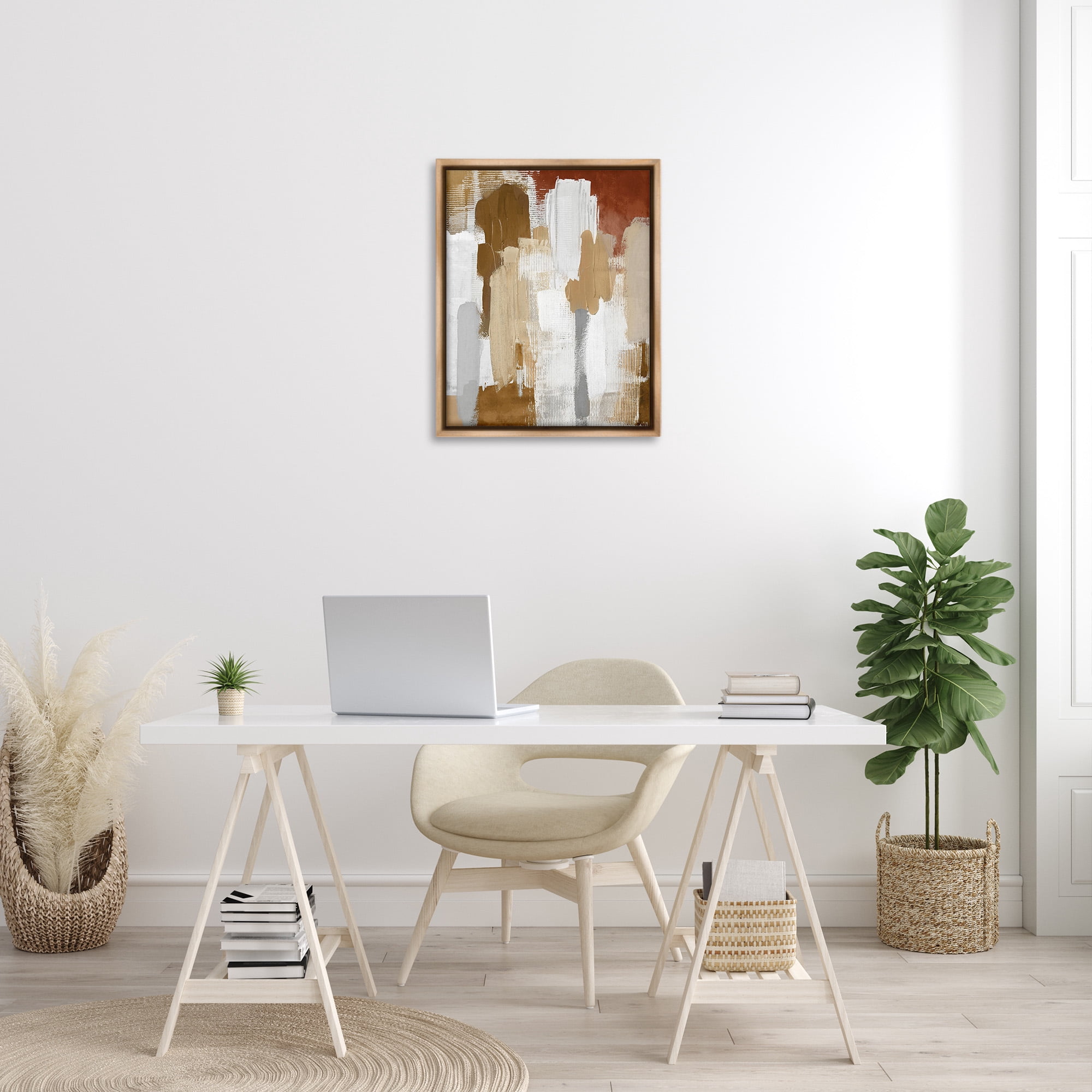 Stupell Industries Natural Hues Brush Strokes Abstract Painting Brown Floater Framed Canvas Art Print Wall Art, 25 x 31