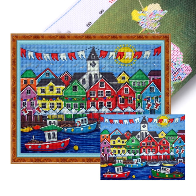 Kit Punto Cruz Con Casa Hilo Algodón Ecológico Bordado 11CT 50x40cm