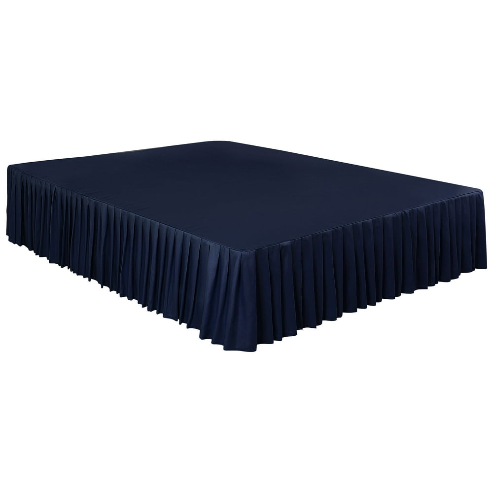 PiccoCasa Polyester Bed Skirt 14 inch Drop Dust Ruffle Navy Blue Queen