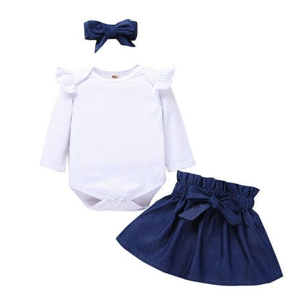 

Jdefeg 6 Month Girl Summer Clothes Baby Outfits Solid Girls Set Skirt Ruched Romper Bodysuit+Bowknot Girls Outfits&Set Girls 5 6 T Clothes Cotton Blend White 70