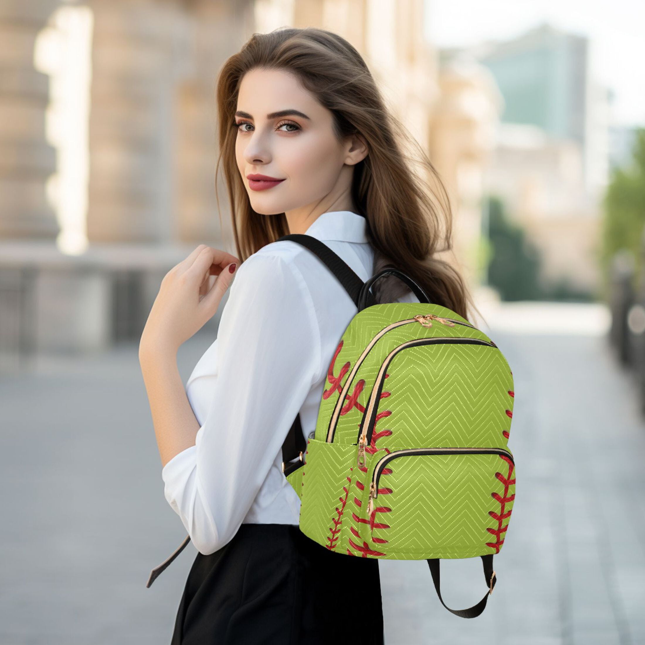 Baseball Close Up Quilted Backpack Fashion Daypack Commuter Bag for Women 8.5 L
