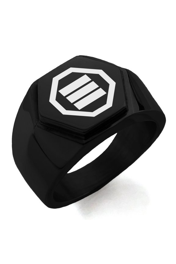 Stainless Steel Inaba Samurai Crest Engraved Hexagon Crest Flat Top Biker Style Polished Ring