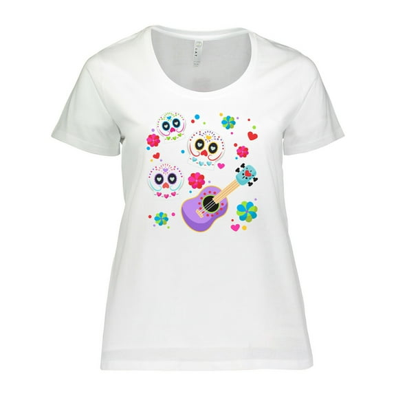 Inktastic Day of the Dead Owl Sugar Skulls and Guitar Women's Plus Size T-Shirt