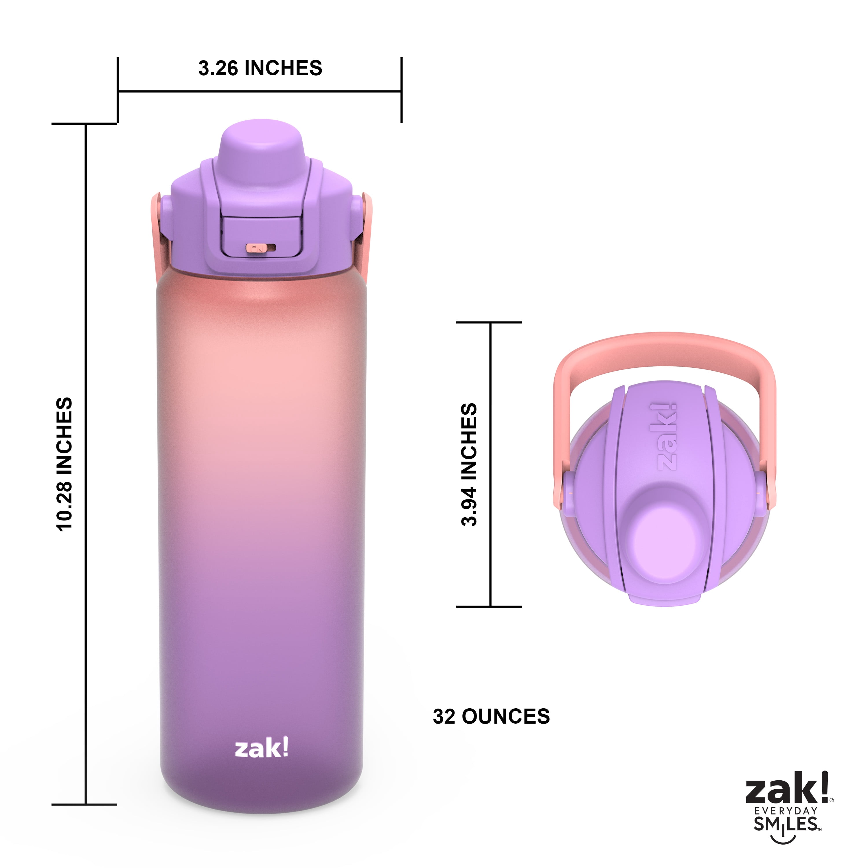 Zak Designs Soft Paint 32oz Durable Plastic Liberty Straw Water Bottle (Ombre Purple)