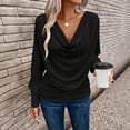 thumbnail image 3 of Women Tops Pure Color Stacked Collar Long Sleeve Loose Fit Blouse Mid-length Casual Inner Tops Daily Wear, 3 of 8