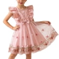 thumbnail image 2 of BLTIBY Girls Tulle Dresses Flying Sleeve Casual Flower Embroidery Comfort Princess Dress Pink 2-3 Years, 2 of 9