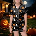 thumbnail image 2 of CAICJ98 Halloween Pajamas Girls Pumpkin Pajama Set Ghost Pjs Jammies Toddler Kids Short Sleeve Button Down Lounge Sleepwear Little Girl Pajamas (Black,4-5 Years), 2 of 5