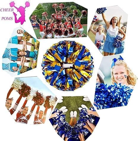 Metallic Cheerleading Pom Poms, 6Pcs Cheerleaders Cheer Pom Poms with Baton Handle, Cheering Squad Hand Flower