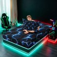 thumbnail image 4 of Manfei Futuristic Hexagon Twin Sheets, Blue Neon Honeycomb Bedding, Blue Black, Black Reversible 3pcs1 Flat Sheet + 1 Fitted Sheet + 1 Pillowcase, 4 of 6