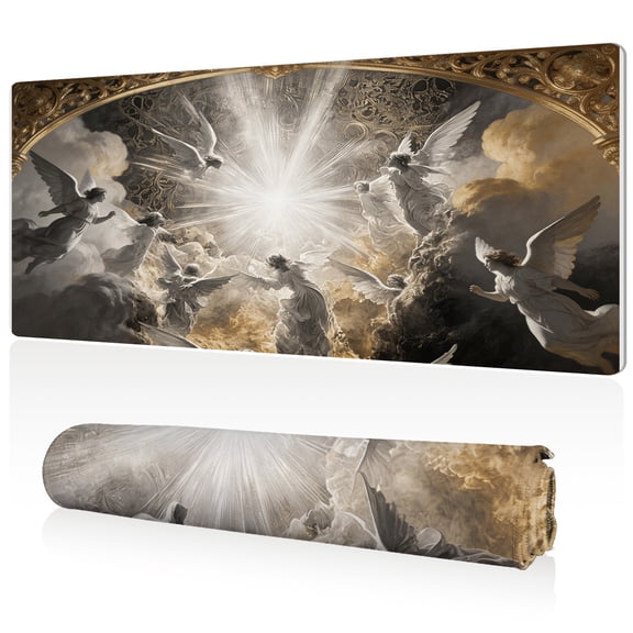 LIVEKEY XXL Angelic Host Mouse Pad 80x40cm Large Desk Mat Full Coverage Non Slip Base Durable Easy to Clean Stitched Edges for Gaming and Office Use Premium Extended Surface